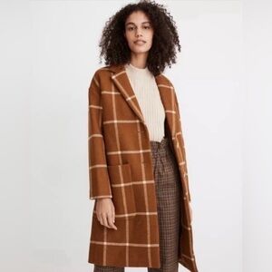 Madewell Grandpa Sweater Vibes Warm Lined Coat Neutral Plaid Brown Women's Large